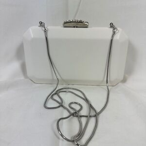 White Satin Clutch Purse with Diamond Clasp